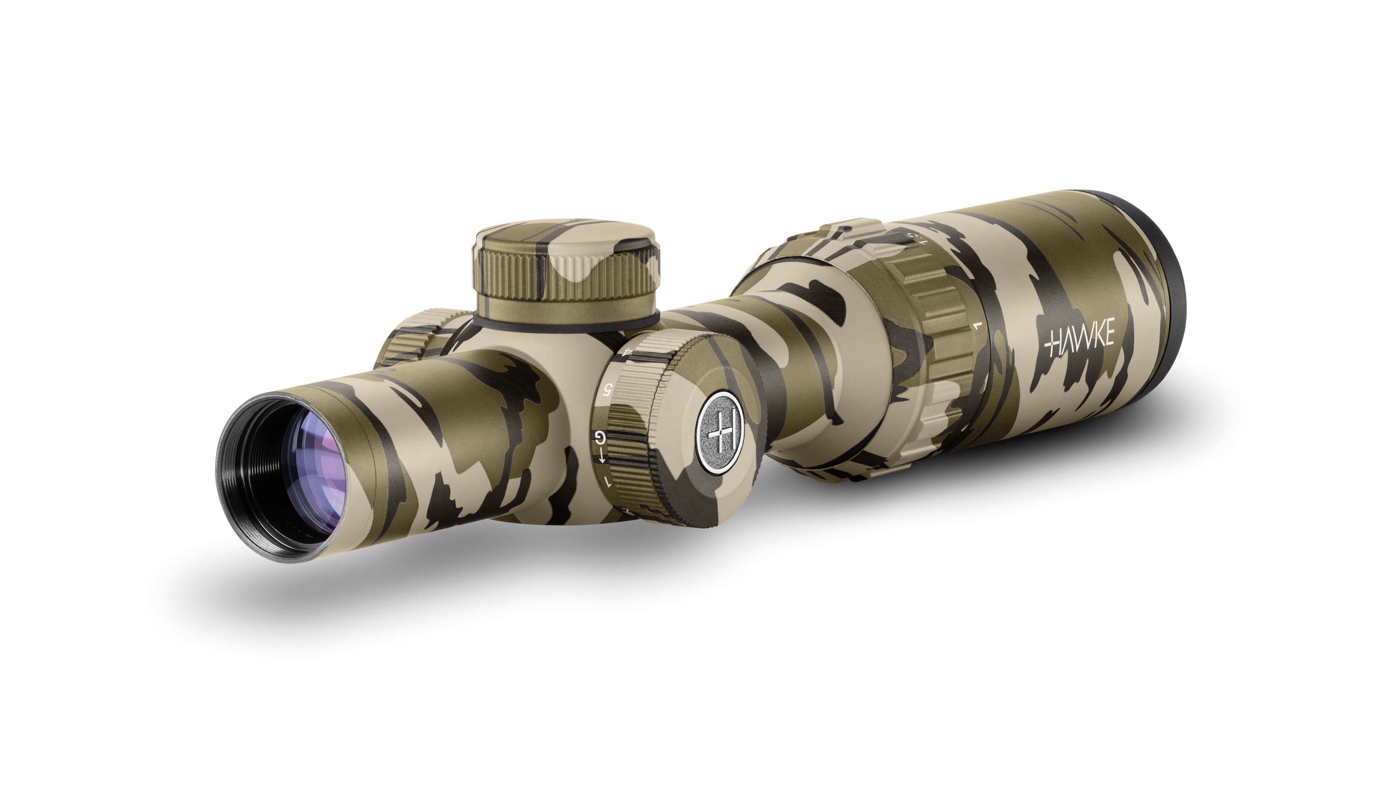 HAWKE VANTAGE IR TURKEY DOT MOSSY OAK BOTTOMLAND 1-4X20 W/MATCHING RINGS
